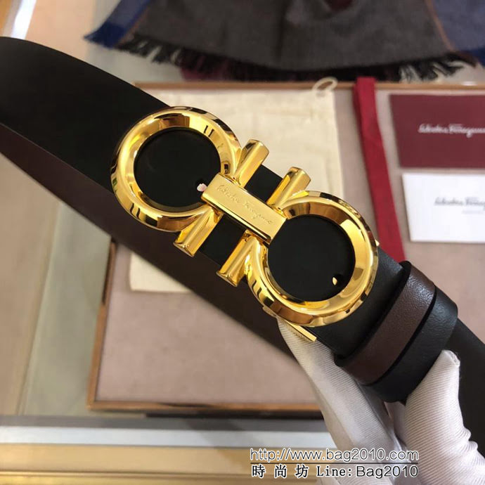 Ferragamo菲拉格慕 雙面進口頭層牛皮軟平紋 精鋼扣 復古風格 男士皮帶  xfp1169